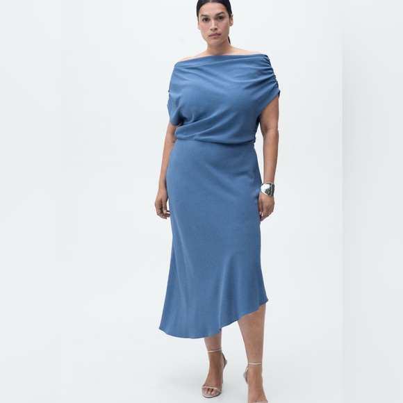 Mango Asymmetrical one shoulder Blue Dress - Picture 8 of 11